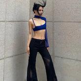 Hollow Shoulder Mesh Short Tops Crop
